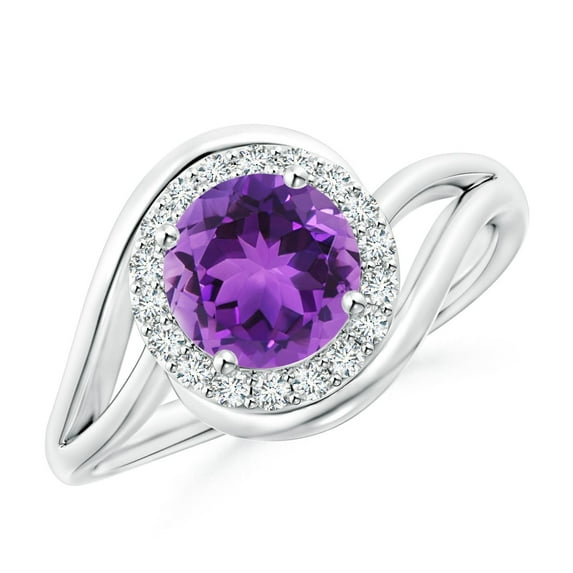 ANGARA Natural 1.15 ct Amethyst Bypass Engagement Ring with Diamond Halo in 14K White Gold for Women (Size-7mm) | February Birthstone, Anniversary, Jewelry Gift for Women | Natural Amethyst Ring