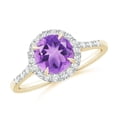 thumbnail image 1 of ANGARA Natural Round 1.15 ct Amethyst Engagement Ring with Diamond Halo in 14K Yellow Gold for Women (Size-7mm) | February Birthstone, Anniversary, Jewelry Gift for Women | Natural Amethyst Ring, 1 of 10