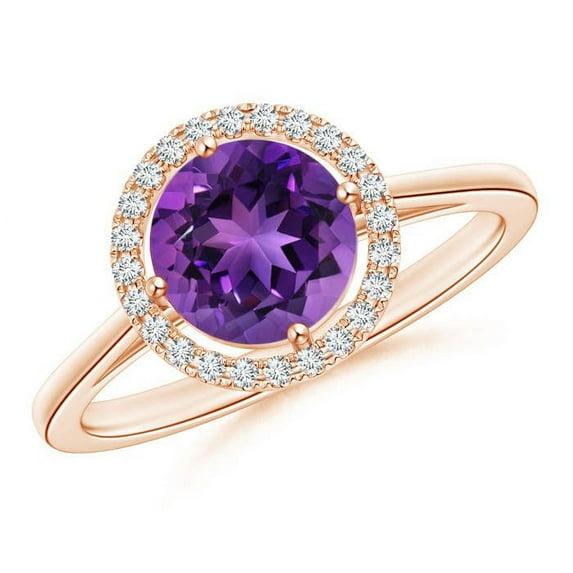 ANGARA Natural Floating Round 1.15 ct Amethyst Ring with Diamond Halo in 14K Rose Gold for Women (Size-7mm) | February Birthstone, Anniversary, Jewelry Gift for Women | Natural Amethyst Ring