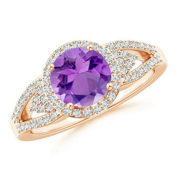 ANGARA Natural 1.15 Ct. Amethyst with Diamond Halo Ring in 14K Rose Gold for Women (Ring Size: 6.5)