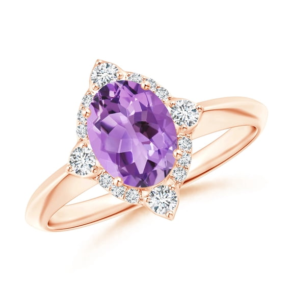 ANGARA Natural Oval 1.15 ct Amethyst Compass Ring with Diamond Halo in 14K Rose Gold for Women (Size-8x6mm) | February Birthstone, Anniversary, Jewelry Gift for Women | Natural Amethyst Ring