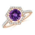 thumbnail image 1 of ANGARA Natural Round 1.15 ct Amethyst Ring with Hexagonal Diamond Halo in 14K Rose Gold for Women (Size-7mm) | February Birthstone, Anniversary, Jewelry Gift for Women | Natural Amethyst Ring, 1 of 9