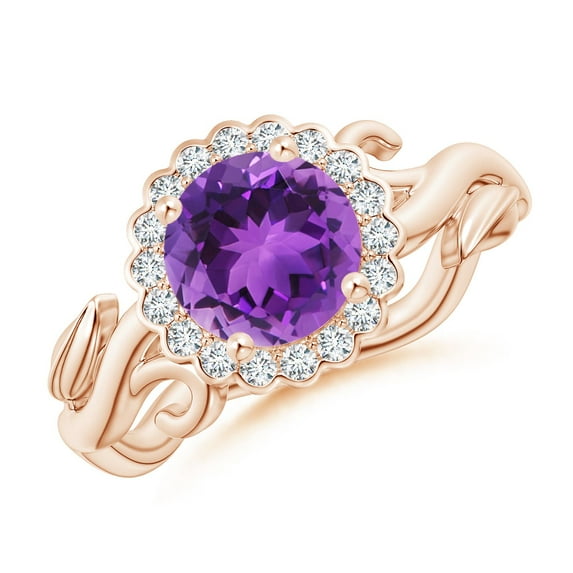 ANGARA Natural Vintage Inspired 1.15 ct Amethyst Flower and Vine Ring in 14K Rose Gold for Women (Size-7mm) | February Birthstone, Anniversary, Jewelry Gift for Women | Natural Amethyst Ring