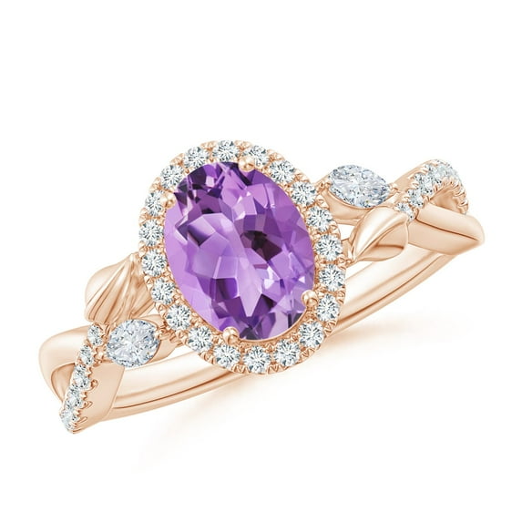 ANGARA Natural 1.15 Ct. Amethyst with Diamond Halo Ring in 14K Rose Gold for Women (Ring Size: 9.5)