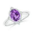 thumbnail image 1 of ANGARA Natural Oval 1.15 ct Amethyst Compass Ring with Diamond Halo in 14K White Gold for Women (Size-8x6mm) | February Birthstone, Anniversary, Jewelry Gift for Women | Natural Amethyst Ring, 1 of 8