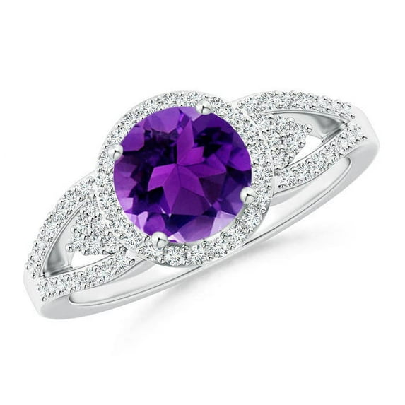 ANGARA Natural 1.15 Ct. Amethyst with Diamond Halo Ring in 14K White Gold for Women (Ring Size: 10)