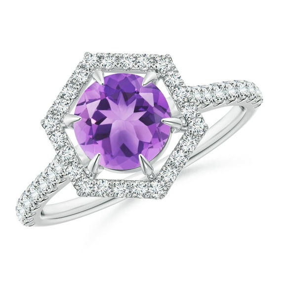 ANGARA Natural 1.15 Ct. Amethyst with Diamond Halo Ring in 14K White Gold for Women (Ring Size: 11.5)