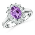 thumbnail image 1 of ANGARA Natural Princess Diana Inspired 1.15 ct Amethyst Ring with Diamond in 14K White Gold for Women (Size-8x6mm) | February Birthstone, Anniversary, Jewelry Gift for Women | Natural Amethyst Ring, 1 of 10