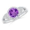 thumbnail image 1 of ANGARA Natural 1.15 Ct. Amethyst with Diamond Halo Ring in 14K White Gold for Women (Ring Size: 5.5), 1 of 8