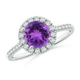 thumbnail image 1 of ANGARA Natural Round 1.15 ct Amethyst Halo Ring with Diamond Accents in 14K White Gold for Women (Size-7mm) | February Birthstone, Anniversary, Jewelry Gift for Women | Natural Amethyst Ring, 1 of 9