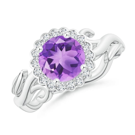 ANGARA Natural Vintage Inspired 1.15 ct Amethyst Flower and Vine Ring in 14K White Gold for Women (Size-7mm) | February Birthstone, Anniversary, Jewelry Gift for Women | Natural Amethyst Ring