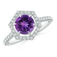 thumbnail image 1 of ANGARA Natural Round 1.15 ct Amethyst Ring with Hexagonal Diamond Halo in 14K White Gold for Women (Size-7mm) | February Birthstone, Anniversary, Jewelry Gift for Women | Natural Amethyst Ring, 1 of 9