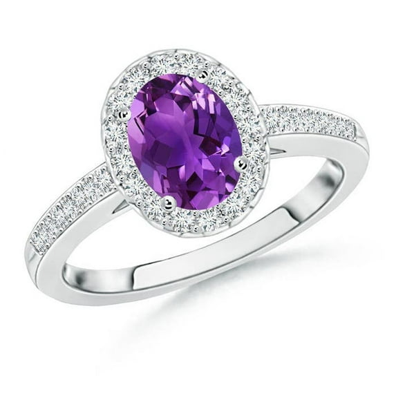 ANGARA Natural Classic Oval 1.15 ct Amethyst Halo Ring with Diamond Accents in 14K White Gold for Women (Size-8x6mm) | February Birthstone, Anniversary, Jewelry Gift for Women | Natural Amethyst Ring