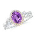 thumbnail image 1 of ANGARA Natural 1.15 Ct. Amethyst with Diamond Halo Ring in 14K White & Yellow Gold for Women (Ring Size: 3), 1 of 10