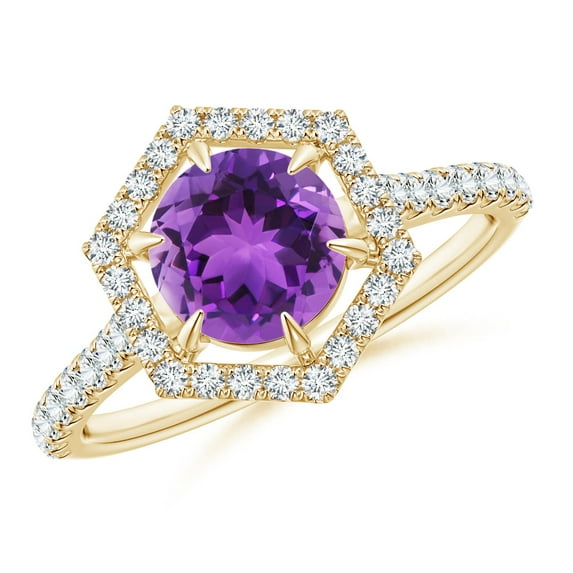 ANGARA Natural 1.15 Ct. Amethyst with Diamond Halo Ring in 14K Yellow Gold for Women (Ring Size: 11.5)