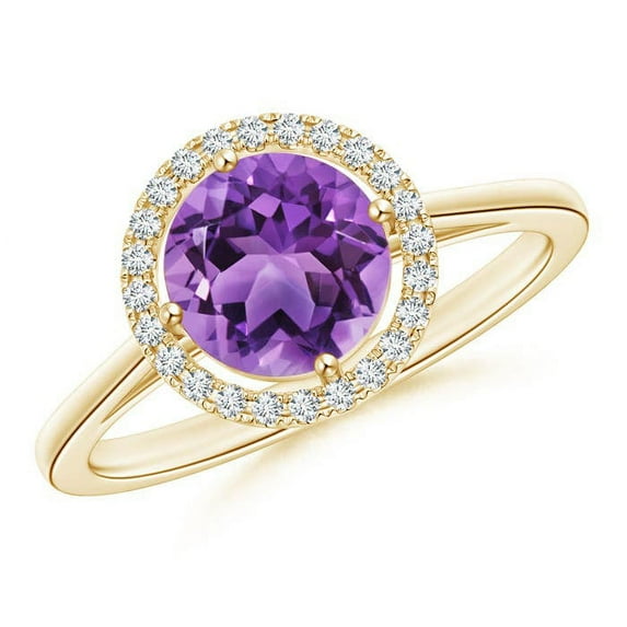 ANGARA Natural Floating Round 1.15 ct Amethyst Ring with Diamond Halo in 14K Yellow Gold for Women (Size-7mm) | February Birthstone, Anniversary, Jewelry Gift for Women | Natural Amethyst Ring