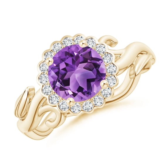 ANGARA Natural 1.15 Ct. Amethyst with Diamond Halo Ring in 14K Yellow Gold for Women (Ring Size: 4.5)