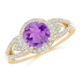 thumbnail image 1 of ANGARA Natural 1.15 Ct. Amethyst with Diamond Halo Ring in 14K Yellow Gold for Women (Ring Size: 4), 1 of 8
