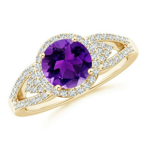ANGARA Natural 1.15 Ct. Amethyst with Diamond Halo Ring in 14K Yellow Gold for Women (Ring Size: 7)