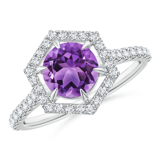 ANGARA Natural 1.15 Ct. Amethyst with Diamond Halo Ring in Sterling Silver for Women (Ring Size: 11.5)