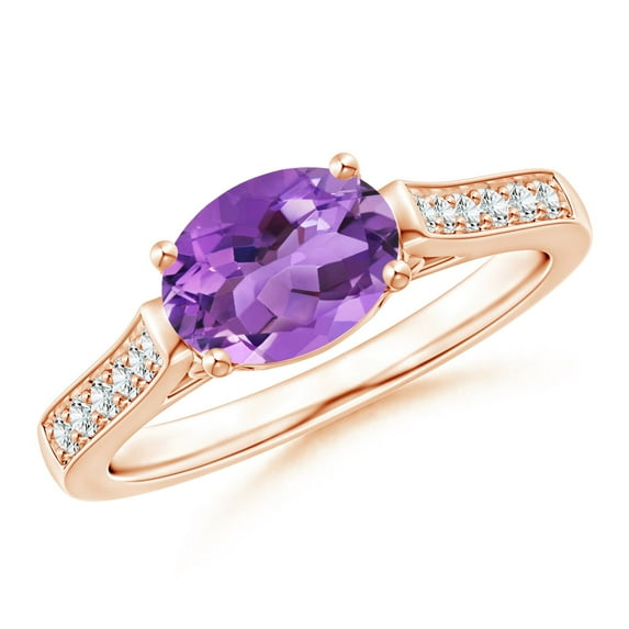 ANGARA Natural 1.15 Ct. Amethyst with Diamond Side Stones Ring in 14K Rose Gold for Women (Ring Size: 3)
