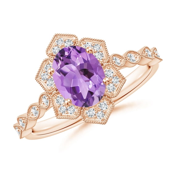 ANGARA Natural 1.15 Ct. Amethyst with Diamond Side Stones Ring in 14K Rose Gold for Women (Ring Size: 9)