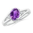 thumbnail image 1 of ANGARA Natural 1.15 ct Amethyst and Diamond Split Shank Ring in 14K White Gold for Women (Size-8x6mm) | February Birthstone, Birthday, Anniversary, Jewelry Gift for Women | Natural Amethyst Ring, 1 of 8