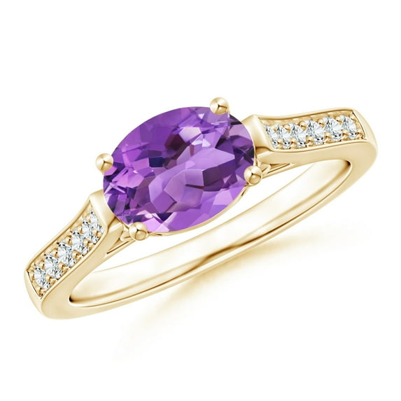 ANGARA Natural Oval 1.15 ct Amethyst Solitaire Ring with Diamonds in 14K Yellow Gold for Women (Size-8x6mm) | February Birthstone, Anniversary, Jewelry Gift for Women | Natural Amethyst Ring