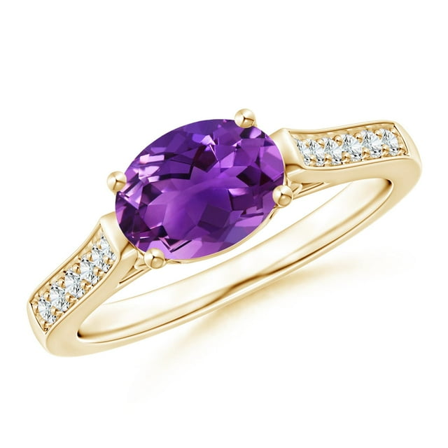 ANGARA Natural 1.15 Ct. Amethyst with Diamond Side Stones Ring in 14K ...