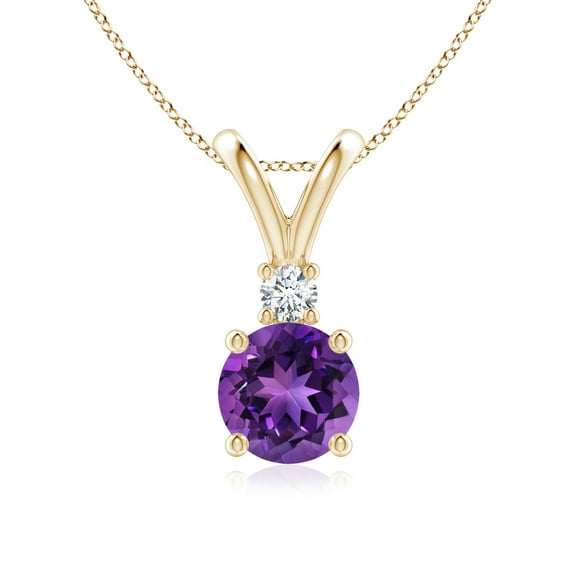 ANGARA Natural 1.15 ct Amethyst Solitaire V-Bale Pendant with Diamond in 14K Yellow Gold for Women (Size-7mm) | February Birthstone, Anniversary, Jewelry Gift for Women | Natural Amethyst Necklace