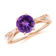 thumbnail image 1 of ANGARA Natural Tapered Shank 1.15 ct Amethyst Solitaire Ring with Diamonds in 14K Rose Gold for Women (Size-7mm) | February Birthstone, Anniversary, Jewelry Gift for Women | Natural Amethyst Ring, 1 of 8
