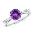 thumbnail image 1 of ANGARA Natural Tapered Shank 1.15 ct Amethyst Solitaire Ring with Diamonds in 14K White Gold for Women (Size-7mm) | February Birthstone, Anniversary, Jewelry Gift for Women | Natural Amethyst Ring, 1 of 9