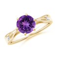 thumbnail image 1 of ANGARA Natural Tapered Shank 1.15 ct Amethyst Solitaire Ring with Diamonds in 14K Yellow Gold for Women (Size-7mm) | February Birthstone, Anniversary, Jewelry Gift for Women | Natural Amethyst Ring, 1 of 8