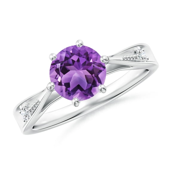 ANGARA Natural Tapered Shank 1.15 ct Amethyst Ring with Diamonds in 925 Sterling Silver for Women (Size-7mm) | February Birthstone, Anniversary, Jewelry Gift for Women | Natural Amethyst Ring