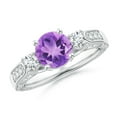 thumbnail image 1 of ANGARA Natural Three Stone Round 1.15 ct Amethyst and Diamond Ring in 14K White Gold for Women (Size-7mm) | February Birthstone, Birthday, Anniversary, Jewelry Gift for Women | Natural Amethyst Ring, 1 of 9