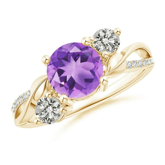 ANGARA Natural 1.15 Ct. Amethyst with Diamond Three Stone Ring in 14K Yellow Gold for Women (Ring Size: 3)