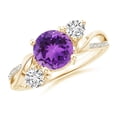 thumbnail image 1 of ANGARA Natural 1.15 Ct. Amethyst with Diamond Three Stone Ring in 14K Yellow Gold for Women (Ring Size: 3), 1 of 9