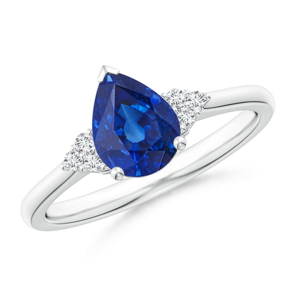 ANGARA Natural 1.15 Ct Pear Sapphire Ring with Trio Diamond Accents in 14K White Gold for Women (Size-8x6mm) | September Birthstone, Anniversary, Jewelry Gift for Women | Natural Sapphire Ring