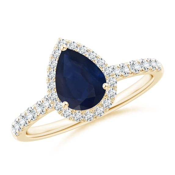 ANGARA Natural 1.15 Ct Pear-Shaped Sapphire Halo Engagement Ring in 14K Yellow Gold for Women (Size-8x6mm) | September Birthstone, Anniversary, Jewelry Gift for Women | Natural Blue Sapphire Ring