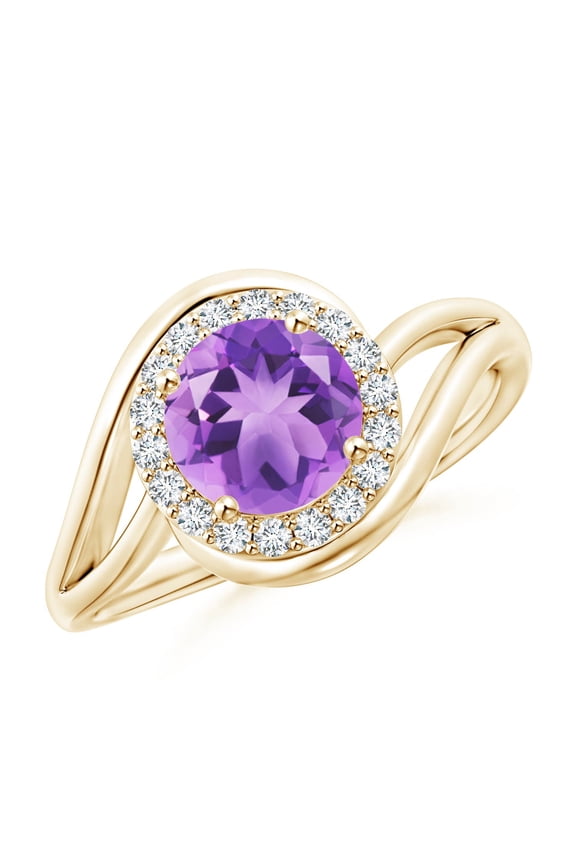 Natural 1.15 ct Amethyst Bypass Engagement Ring with Diamond Halo in 14K Yellow Gold for Women (Size-7mm) | February Birthstone, Anniversary, Jewelry Gift for Women | Natural Amethyst Ring