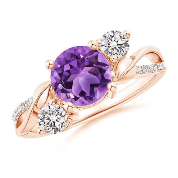 ANGARA Natural 1.15 ct Amethyst and Diamond Twisted Vine Ring in 14K Rose Gold for Women (Size-7mm) | February Birthstone, Birthday, Anniversary, Jewelry Gift for Women | Natural Amethyst Ring