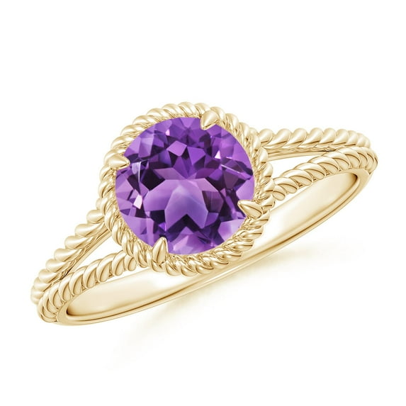ANGARA Natural 1.15 ct Amethyst Twist Rope Split Shank Ring in 14K Yellow Gold for Women (Size-7mm) | February Birthstone, Birthday, Anniversary, Jewelry Gift for Women | Natural Amethyst Ring