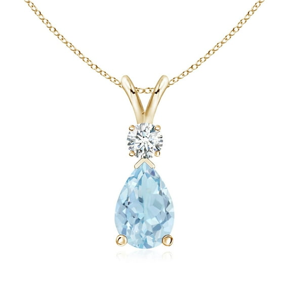 ANGARA Natural 1.15 ct Aquamarine Teardrop Pendant with Diamond in 14K Yellow Gold for Women (Size-9x6.5mm) | March Birthstone, Anniversary, Jewelry Gift for Women | Natural Aquamarine Necklace