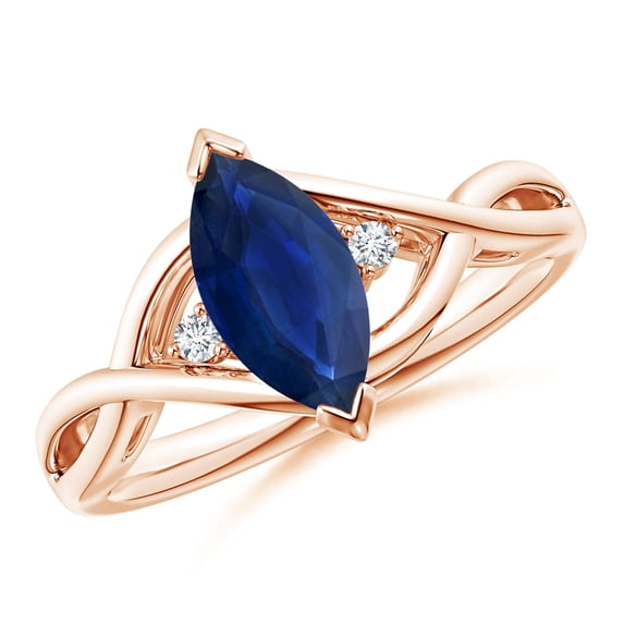 ANGARA Natural 1.15 ct Blue Sapphire Engagement Ring with Diamonds in 14K Rose Gold for Women (Size-10x5mm) | September Birthstone, Anniversary, Jewelry Gift for Women | Natural Sapphire Ring