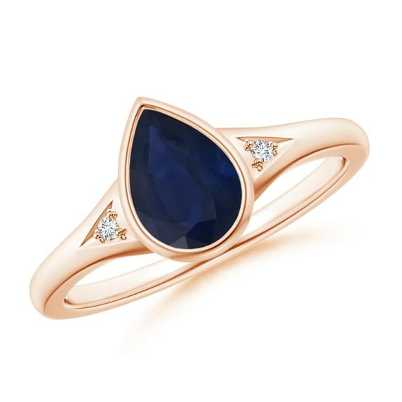 ANGARA Natural 1.15 ct Blue Sapphire Engagement Ring with Diamonds in 14K Rose Gold for Women (Size-8x6mm) | September Birthstone, Anniversary, Jewelry Gift for Women | Natural Sapphire Ring