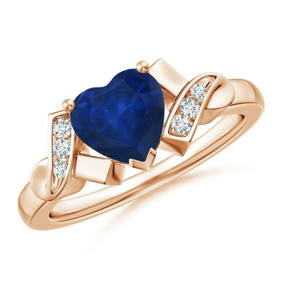ANGARA Natural 1.15 ct Blue Sapphire Heart Ring with Diamond Accents in 14K Rose Gold for Women (Size-7mm) | September Birthstone, Anniversary, Jewelry Gift for Women | Natural Sapphire Ring