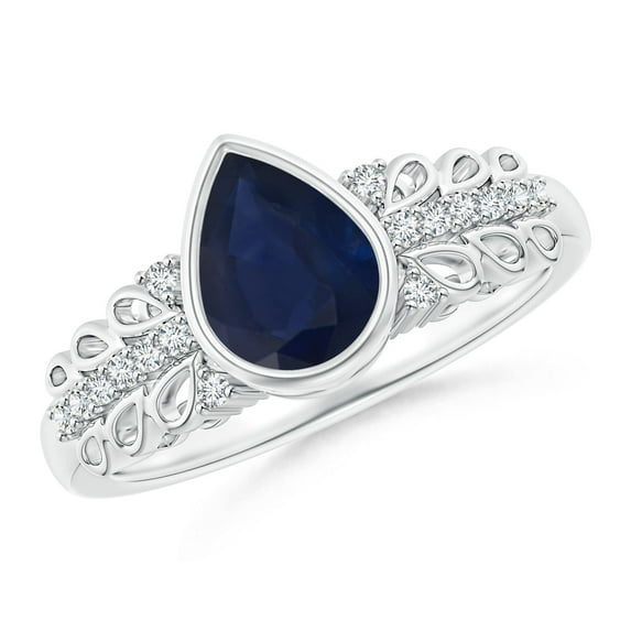ANGARA Natural 1.15 ct Blue Sapphire Ring with Diamond Accents in 14K White Gold for Women (Size-8x6mm) | September Birthstone, Anniversary, Jewelry Gift for Women | Natural Sapphire Ring