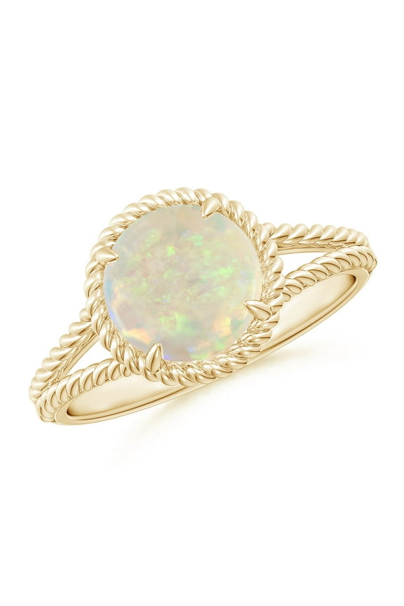 Natural 1.15 ct Opal Twist Rope Split Shank Ring in 14K Yellow Gold for Women (Size-8mm) | October Birthstone, Birthday, Anniversary, Jewelry Gift for Women | Natural Opal Ring
