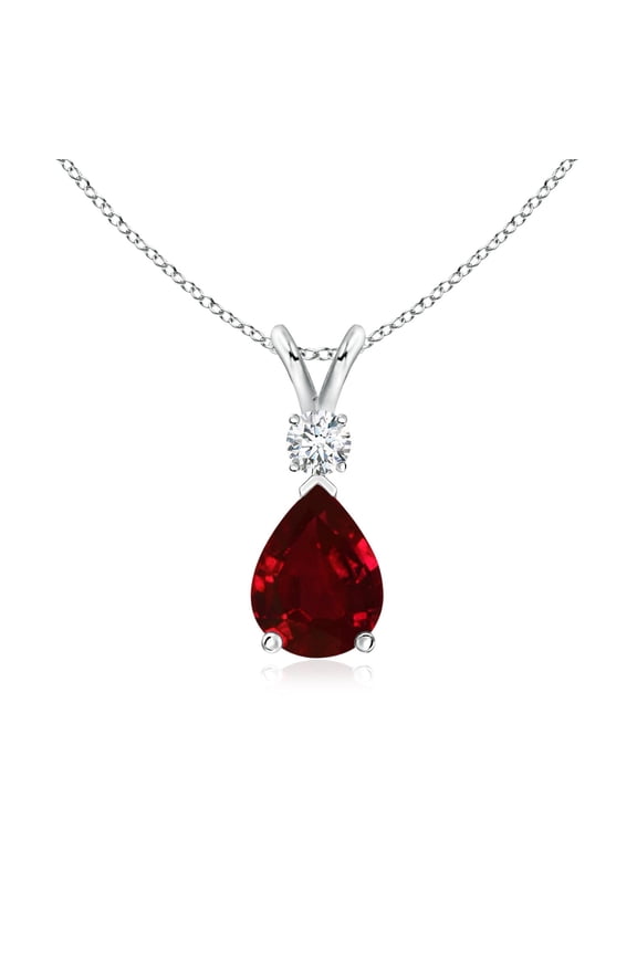Natural 1.15 ct Ruby Teardrop Pendant with Diamond in 14K White Gold for Women (Size-8x6mm) | July Birthstone, Birthday, Anniversary, Jewelry Gift for Women | Natural Ruby Necklace