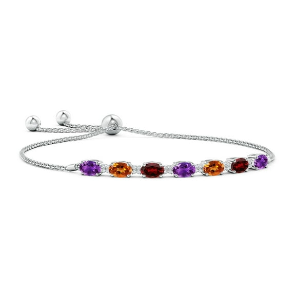 ANGARA Natural 1.2 ct Amethyst Bolo Bracelet with Citrine and Garnet in 14K White Gold for Women (Size-6x4mm) | February Birthstone, Anniversary, Jewelry Gift for Women | Natural Amethyst Bracelet